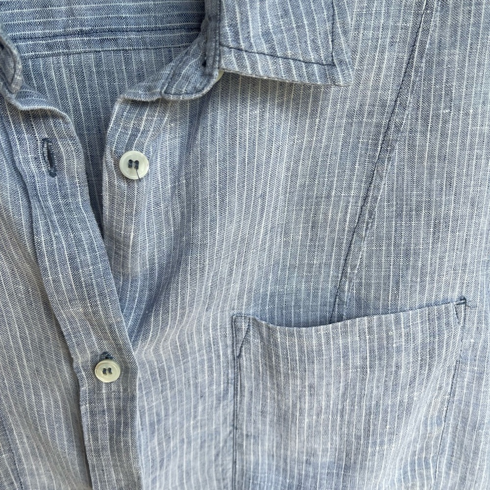MAX MARA WEEKEND Women's Linen Blue/White Pinstripe Short Sleeve Shirt, Size 4-6 - Picture 11 of 14
